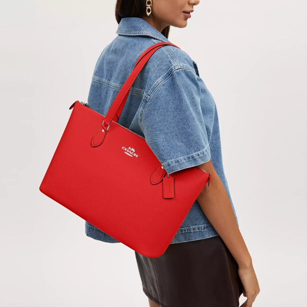 NWT COACH Gallery Tote Bag - Crossgrain Leather/Silver/Miami Red - $398